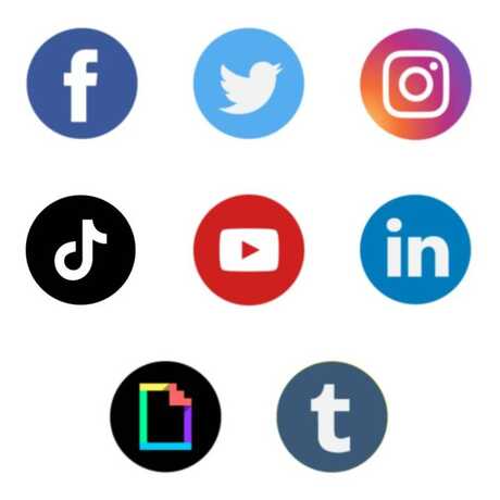 Logos for 8 social platforms on a white background