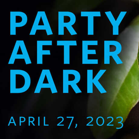 Party after dark text on dark background with date April 27, 2023