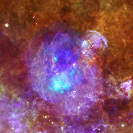 Combined X-ray and infrared image of W44 from Herschel SPIRE/PACS/ESA and ESA/XMM-Newton