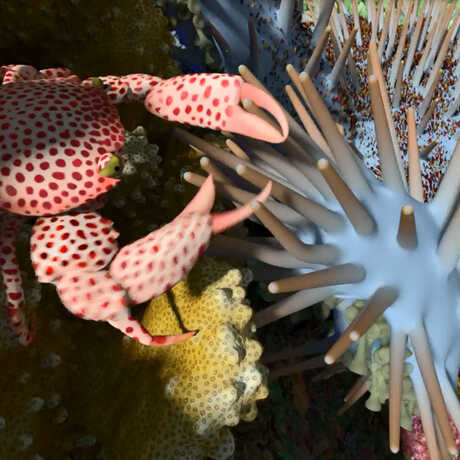 trapezia crab attacks a crown-of-thorns-starfish