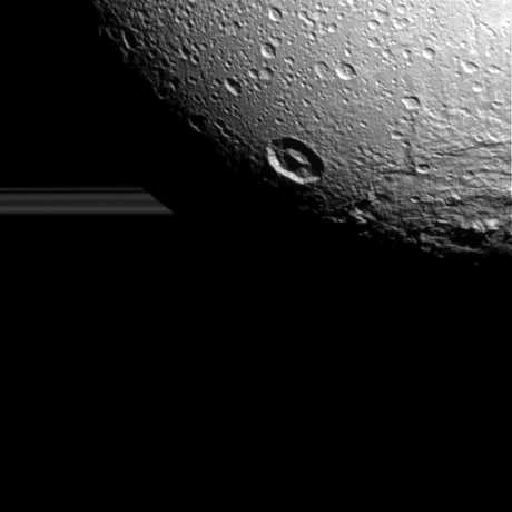 Dione with Saturn Ring in background