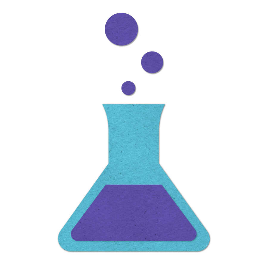 Felt icon of a bubbling chemistry beaker