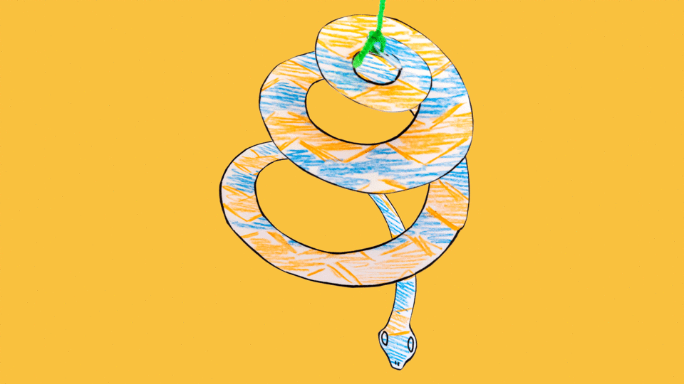 Animated GIF of a paper snake craft mobile
